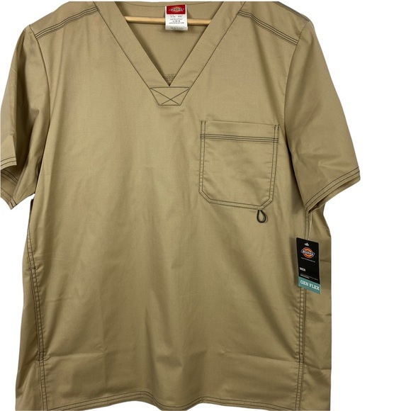 DICKIES Scrub Gen Flex Men's V-Neck Medical Top In Dark Khaki Size Large - Picture 4 of 12